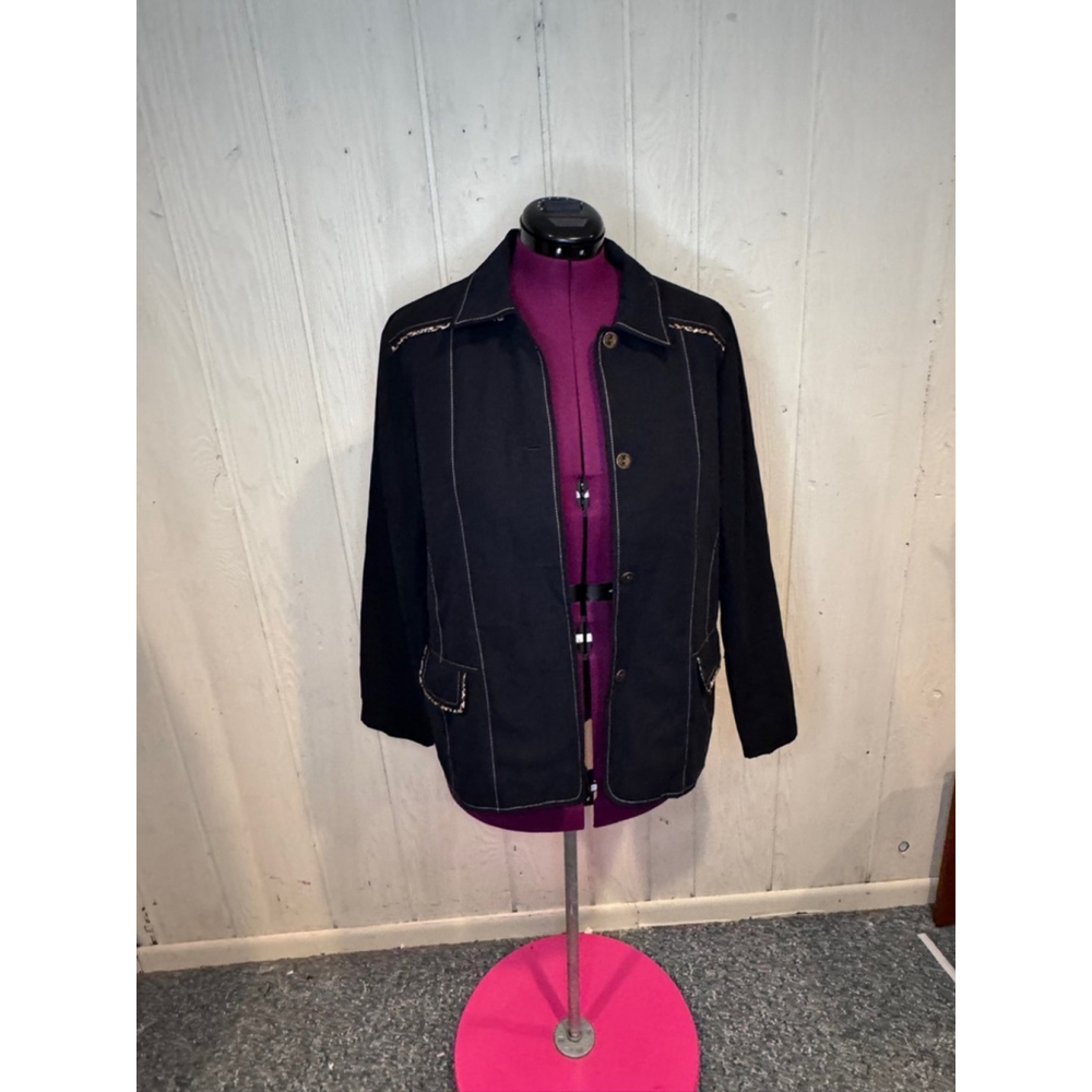 Alfred Dunner Black Leopard Trim Jacket Size 14